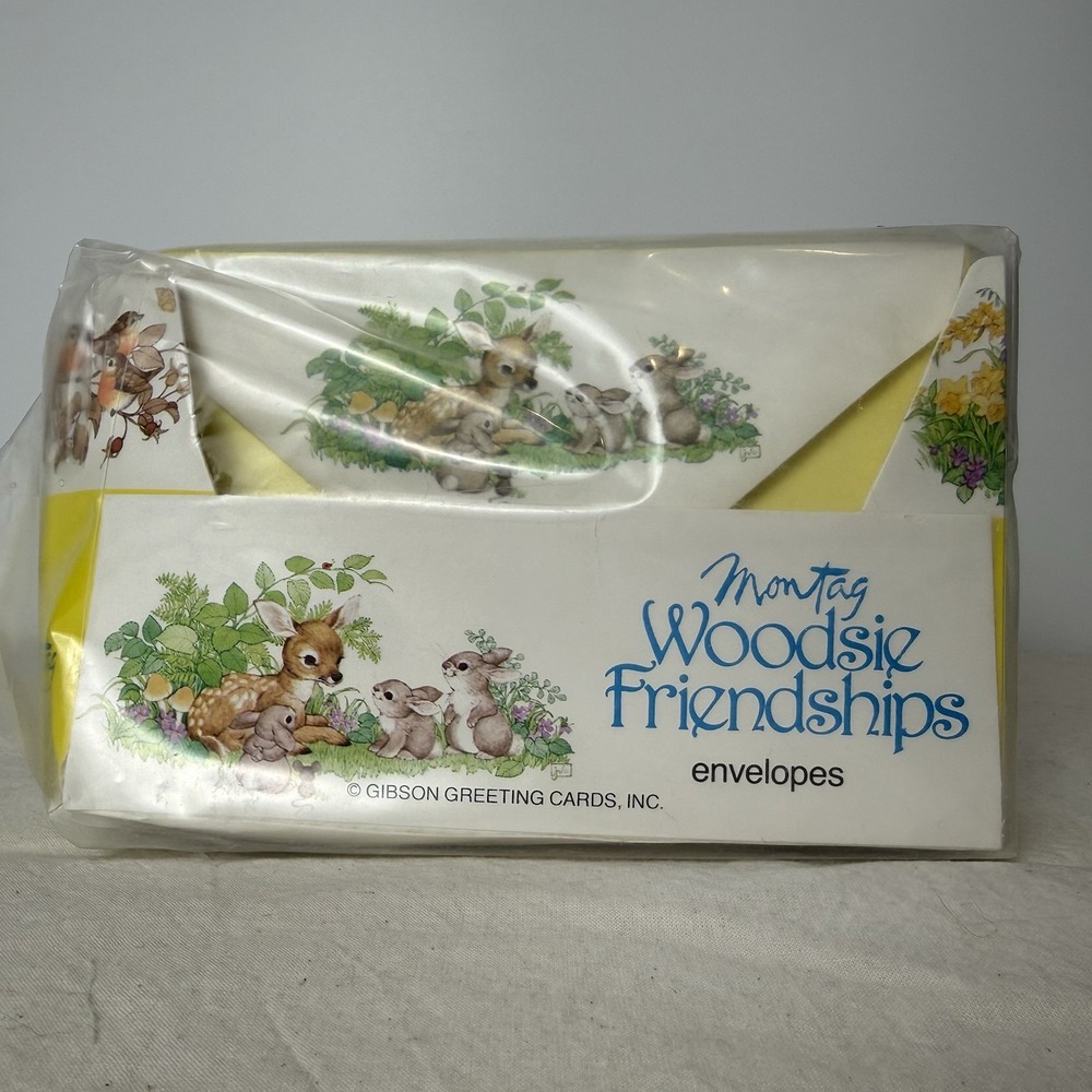 Vtg Montag Stationery Envelopes 16 Boxed 4x6 Woodsie Friendships Fawn Bunnies